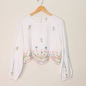 NWOT River Island Floral Scalloped Hem Embroidered Cropped Top Blouse Size 2